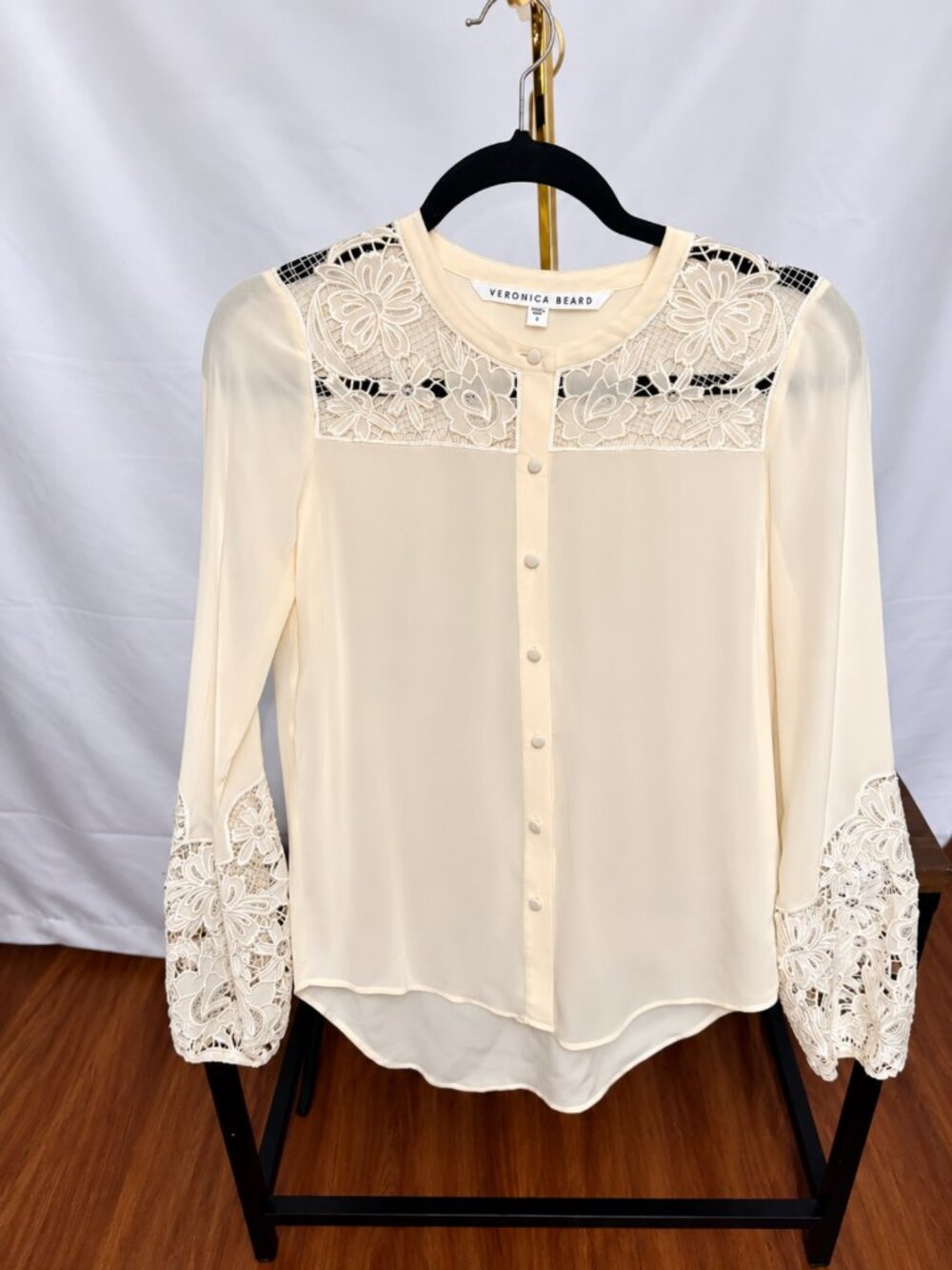 Veronica Beard Alma Embroidered Lace 100% Silk Blouse Ivory Size 0